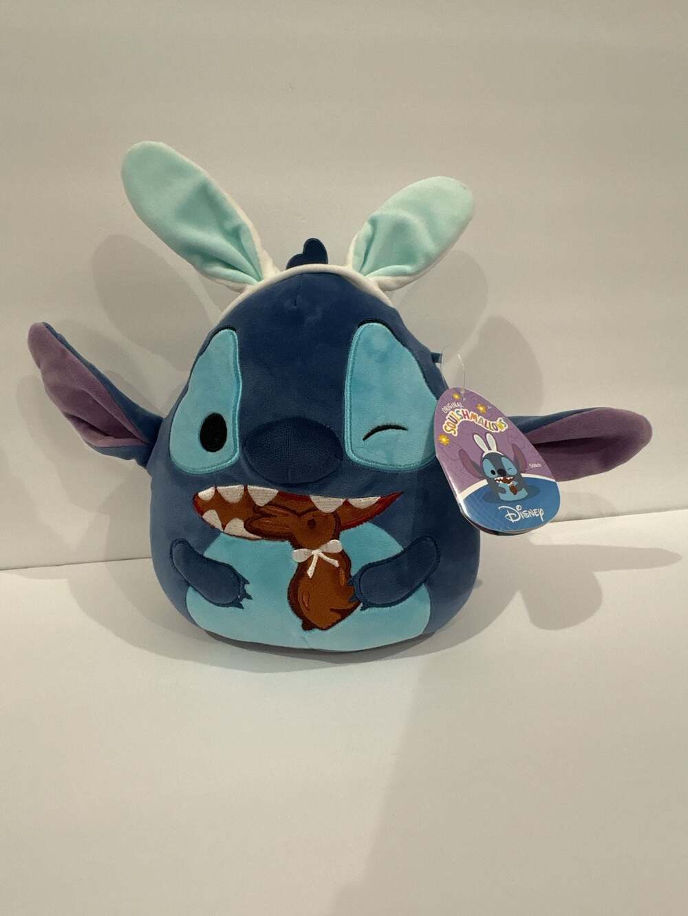 Squishmallows Disney Easter Stitch Plush with Bunny Ears Eating Chocolate Bunny